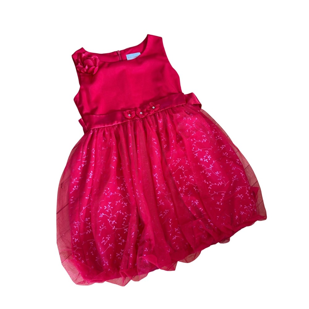 American Girl Girls Red Satin Tulle Floral Holiday Party Dress Size 10 RN 92138